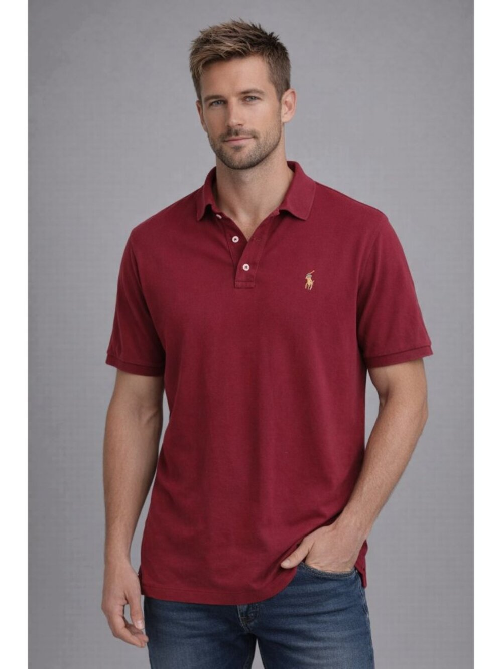 Polo Ralph Lauren Shirt Mens Medium Burgundy Collared Short Sleeve Classic